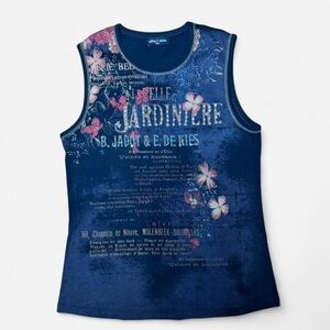 Y2K Skinny Minnie Navy Blue Floral Graphic Tank Top